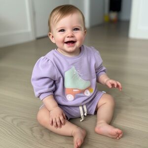 Purple Kids Matching Set with Roller Skate Design